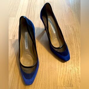 DVF Diane Von Furstenberg Darlena Royal Blue Suede Black Trim Pumps Size 6